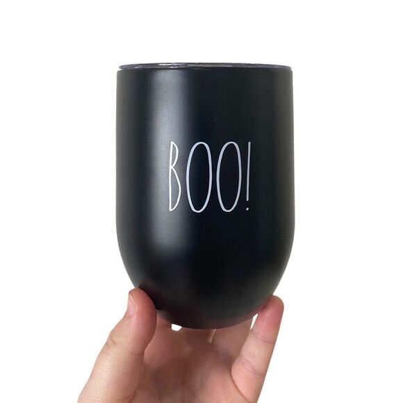 Rae Dunn Black Halloween SPOOKY & BOO black drinkware cups Tumblers - Picture 7 of 8